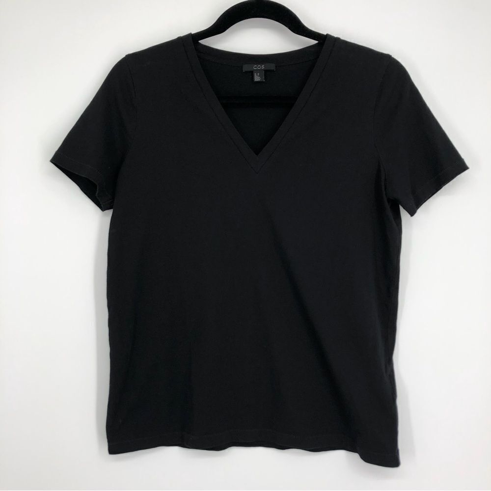 COS Black Short Sleeve Shirt V‎ Neck Tee Womens XS